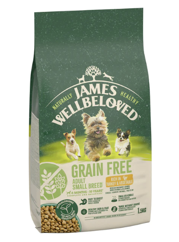 James Wellbeloved Dry Dog Grain Free Adult Small Breed Turkey & Veg 1.5kg