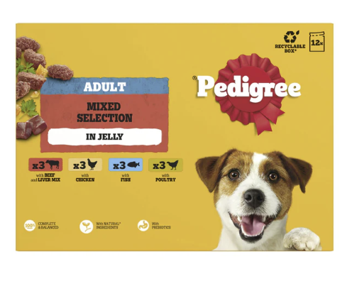 Pedigree Adult Dog Food Wet Pouches Mixed in Jelly 12 x 100g a
