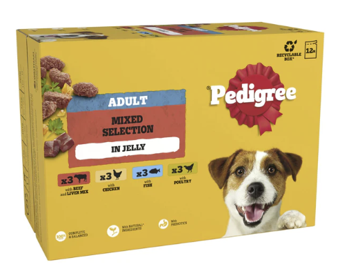 Pedigree Adult Dog Food Wet Pouches Mixed in Jelly 12 x 100g