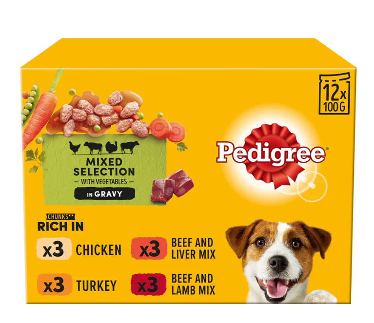 Pedigree Adult wet dog food pouch mixed in gravy 12 x 100g