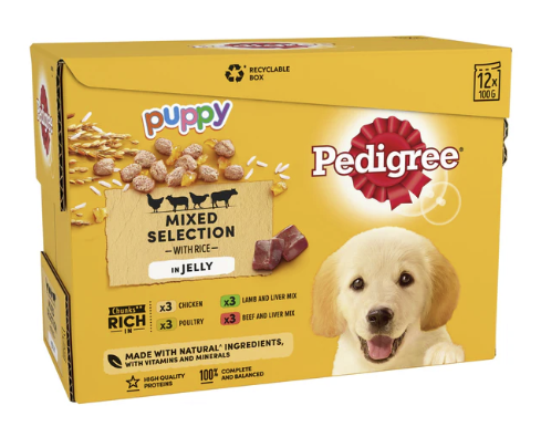 Pedigree Puppy Wet Dog Food Pouches Mixed in Jelly 12 x 100g
