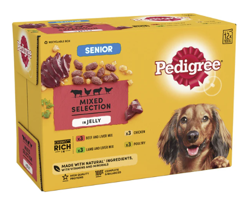 Pedigree Senior Dog Food Pouches Mixed in Jelly 12 x 100g
