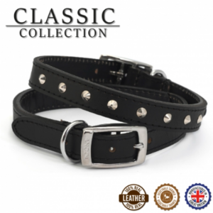 Ancol Classic Leather Studded Collar Black