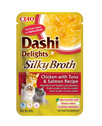 Dashi Delights Silky Broth Chicken with Tuna & Salmon Cat Treat 40g