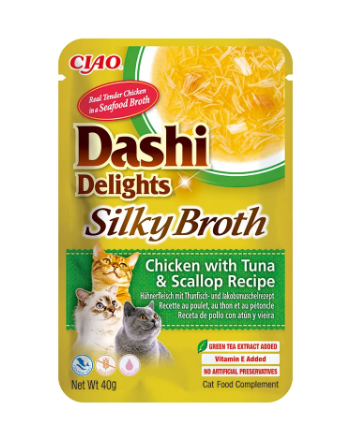 Dashi Delights Silky Broth Chicken with Tuna & Scallop Cat Treat 40g