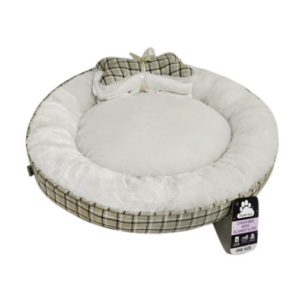 Dream Paws Neutral Check Dog Bed With Matching Blanket & Toy