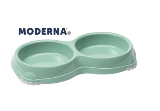 Smarty Double Pet Food Bowl Soft Green 2 x 200ml