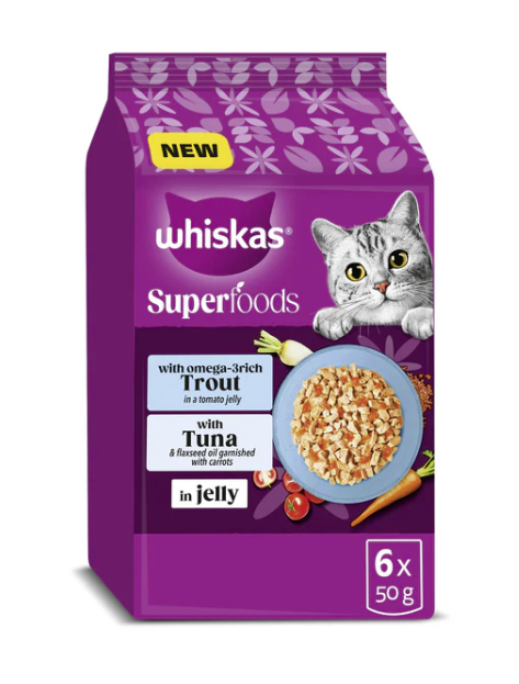 Whiskas Adult 1+ Superfoods Pouches with Fish in jelly 6 x 50g