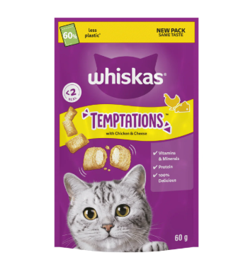 Whiskas Temptations Cat Treats with Chicken & Cheese 60g