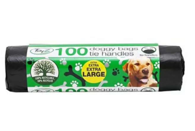 100 Doggy Bags with Tie Handles XL