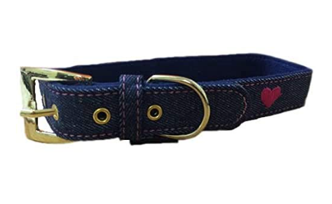 Denim Dog Collar Pink Hearts
